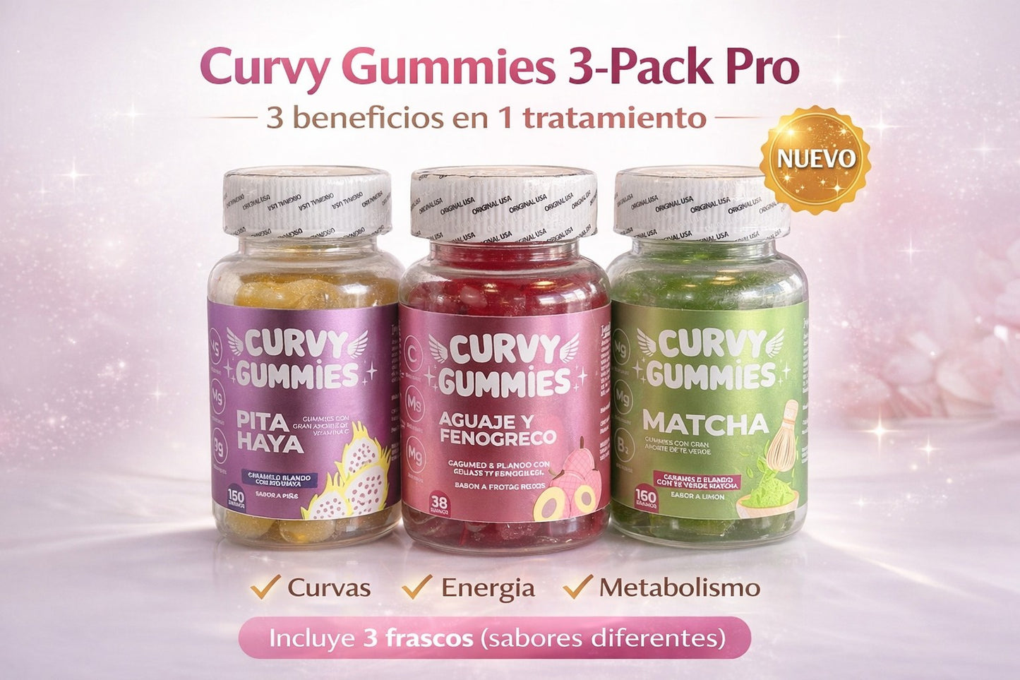Reduce la hinchazón y mejora tu silueta con Curvy Gummies 3-Pack Pro