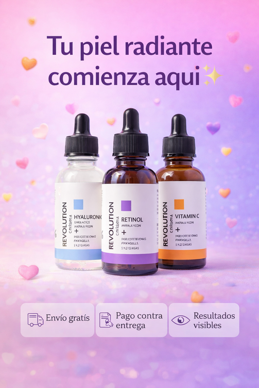 “Sequedad, manchas y piel sin brillo… ilumínala con el Serum Trio de Revolution”