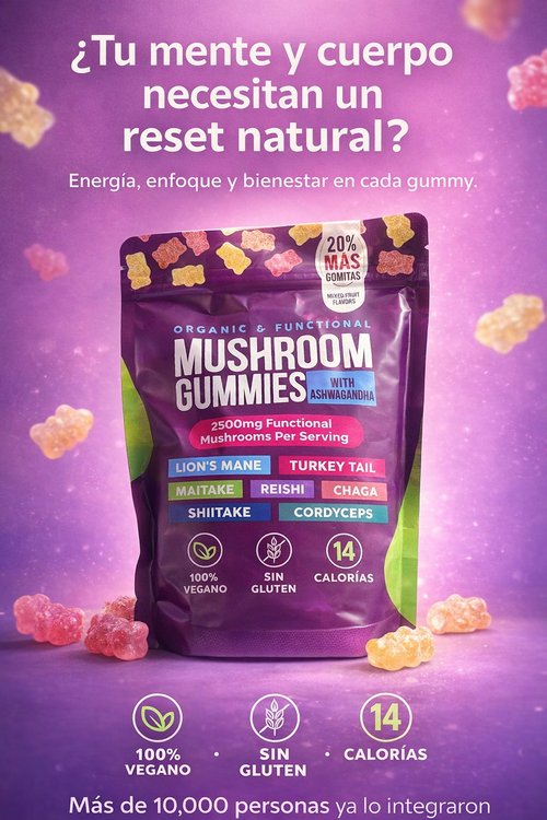 Apoya tu salud cerebral y reduce el agotamiento con Mushroom Gummies with Ashwagandha